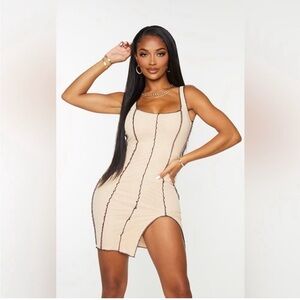 NWT PRETTYLITTLETHING shape stone mesh seam detail square neck bodycon dress 6